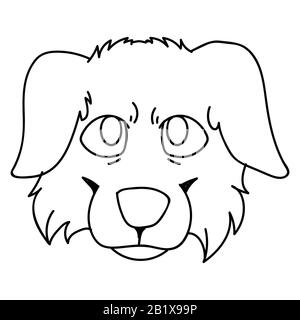 Cute cartoon monochrome lineart australian face shepherd dog vector clipart. Pedigree kennel doggie breed for dog lovers. Purebred puppy domestic for