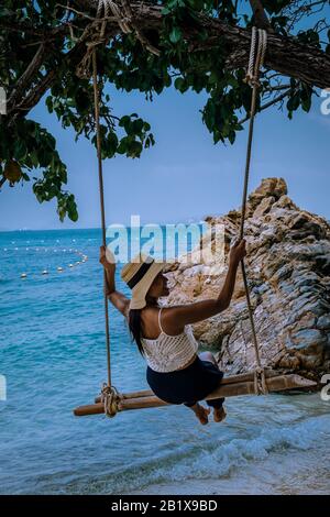 Koh Kham Trat Thailand, people relax on tropical Island Koh Kam Thailand, White beach and coast of the blue sea at Koh kham island at Chonburi Stock Photo