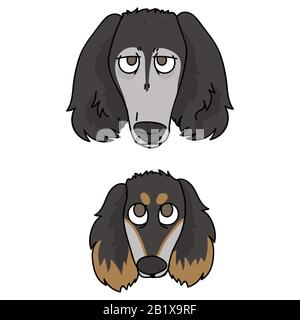 Cute cartoon saluki puppy and dog face breed vector clipart. Pedigree kennel doggie breed for dog lovers. Purebred domestic for pet parlor Stock Vector