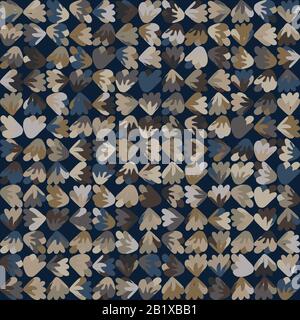 Dark floral mosaic vector texture. Masculine geometric seamless stylised flower pattern. Hand drawn variegated daisy tulip check background. Textured Stock Vector