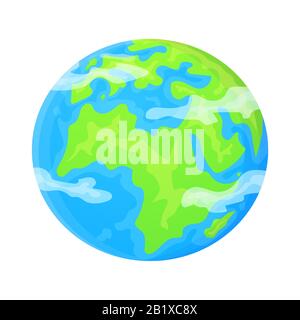 Flat Earth planet clipart. Cute cartoon object. Can be used as global symbol. Ecology concept. Stock vector illustration isolated on white background. Stock Vector