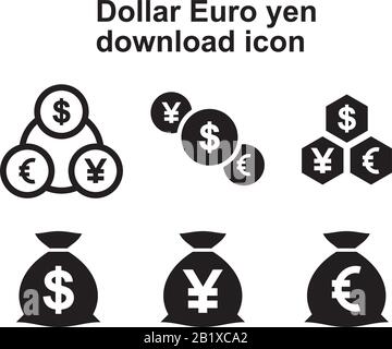 Dollar Euro Yen download icon template black color editable. Dollar Euro Yen download icon symbol Flat vector illustration for graphic and web design. Stock Vector