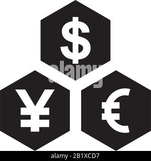 Dollar Euro Yen download icon template black color editable. Dollar Euro Yen download icon symbol Flat vector illustration for graphic and web design. Stock Vector