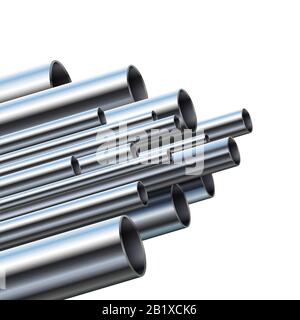 Industrial different diameter metal pipes. Aluminum or steel pipe, glossy metallic pipes vector illustration Stock Vector