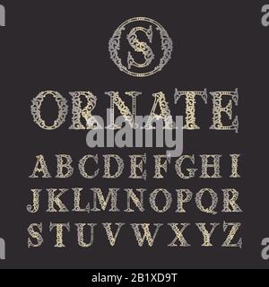 vignette capital letter, swirl alphabet set, ornamental monogram set Stock Vector