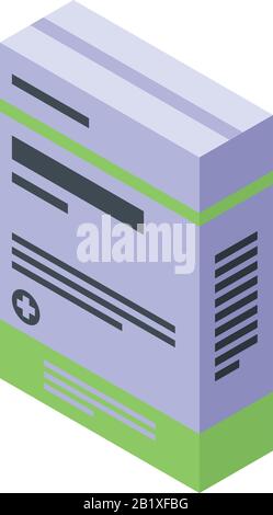 Disease flu pill box icon, isometric style Stock Vector