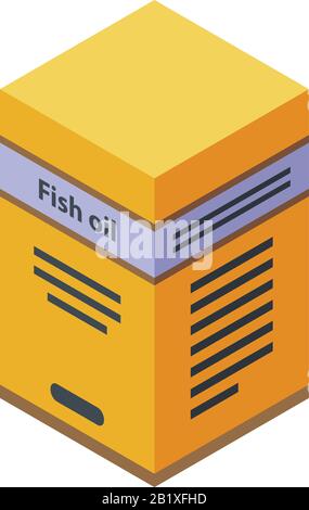 Fish oil box icon, isometric style Stock Vector