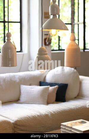 Scandinavian Interior Style. Living Room Space. Minimal Simple Decor. Hygge Concept. Stock Photo