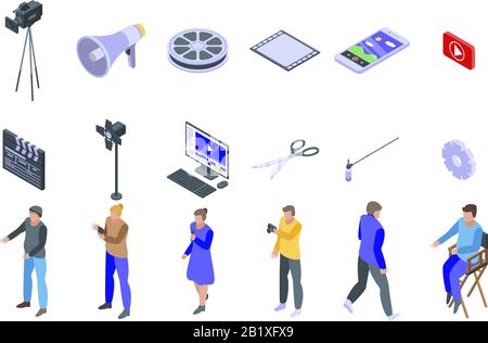 Clip maker icons set, isometric style Stock Vector