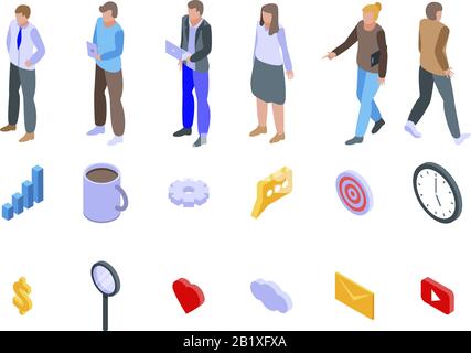 Marketer icons set, isometric style Stock Vector