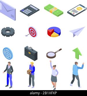 Brand manager icons set, isometric style Stock Vector
