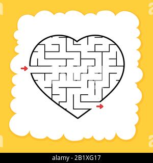 Abstract maze heart. Valentine Day. Game for kids. Puzzle for children. One entrance, one exit. Labyrinth conundrum. Flat vector illustration isolated Stock Vector