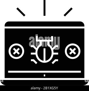 Computer virus infection black icon, concept illustration, vector flat symbol, glyph sign. Stock Vector