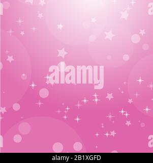 Pink romantic abstract background with stars and circles. Simple flat vector illustration Stock Vector