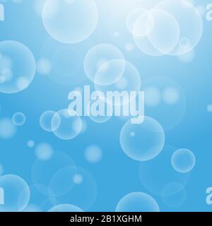 Light blue abstract background with a bokeh in the form of circles. Underwater world with air bubbles. Vector illustration Stock Vector