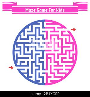 Color round maze. Painted in different colors. Game for kids and adults. Puzzle for children. Labyrinth conundrum. Flat vector illustration isolated o Stock Vector