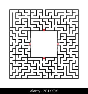 Black abstract square maze with a place for your image. An interesting and useful game for kids. A simple flat vector illustration isolated on a white Stock Vector