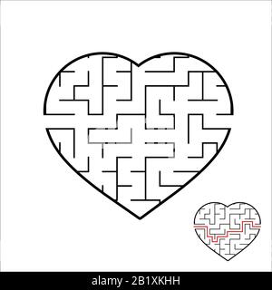 Abstract heart shaped labyrinth. Game for kids. Puzzle for children. One entrances, one exit. Maze conundrum. Simple flat vector illustration isolated Stock Vector