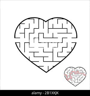 Abstract heart shaped labyrinth. Game for kids. Puzzle for children. One entrances, one exit. Maze conundrum. Simple flat vector illustration isolated Stock Vector