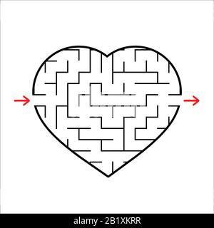 Abstract heart shaped labyrinth. Game for kids. Puzzle for children. One entrances, one exit. Maze conundrum. Simple flat vector illustration isolated Stock Vector