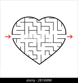 Abstract heart shaped labyrinth. Game for kids. Puzzle for children. One entrances, one exit. Maze conundrum. Simple flat vector illustration isolated Stock Vector