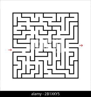 Black square maze. An interesting and useful game for kids. Children's puzzle with one entrance and one exit. Labyrinth conundrum. Simple flat vector Stock Vector