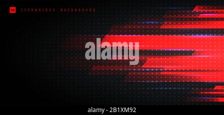 Abstract Technology Futuristic Concept Red Light Geometric with Lighting Motion Horizontal Way On Black Background. Vector Illustration Stock Vector