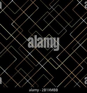 Abstract Geometric Gold Lines Pattern on Black Background. Art Deco Style. Vector Illustration Stock Vector