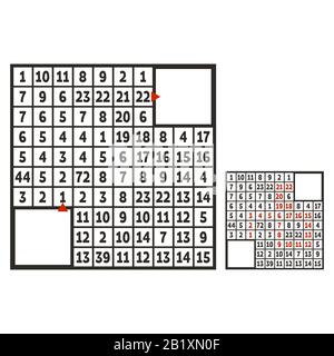 Mathematical square maze. Game for kids. Puzzle for children. The study of numbers. Labyrinth conundrum. Flat vector illustration isolated on white ba Stock Vector