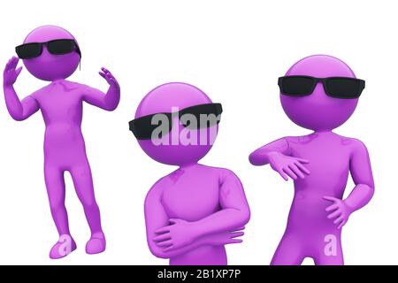 Cool purple stickman figures in sunglasses. Stock Photo