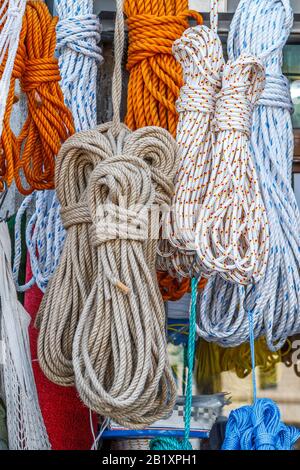 nylon and jute rope for sale at a local store. Stock Photo