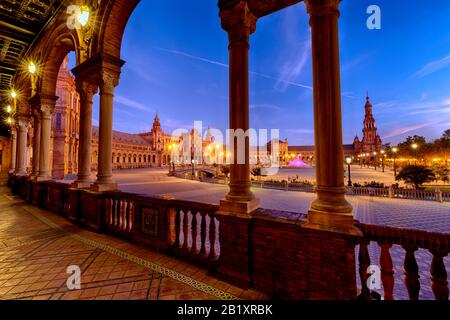 Plaza de Espana in Seville, Andalucia, Spain at night. Stock Photo