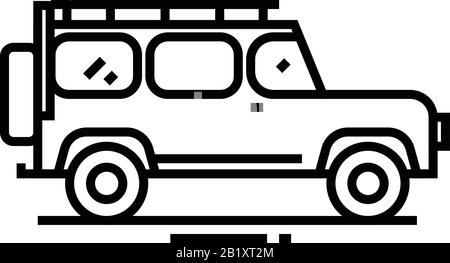 Jeep driving line icon, concept sign, outline vector illustration, linear symbol. Stock Vector