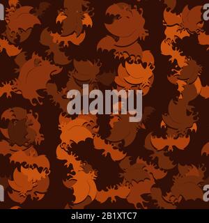 Seamless pattern of orange-brown bats. Vector image Stock Vector