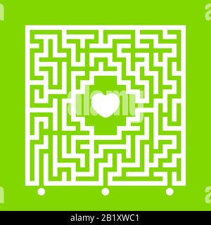 Abstract white square maze. Find the right path to the heart. Labyrinth conundrum. Love search concept. Flat vector illustration isolated on color bac Stock Vector