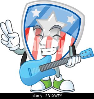 A cartoon character of shield badges USA with star playing a guitar Stock Vector