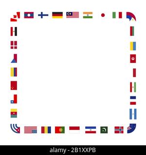 A lot of flags of sovereign states arranged in square frame on a white background Stock Vector
