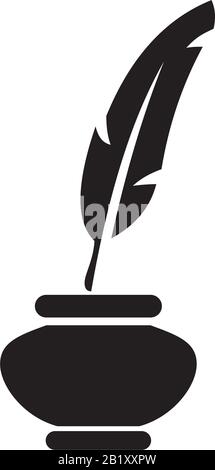Feather and inkwell icon template black color editable. Feather and inkwell icon symbol Flat vector illustration for graphic and web design. Stock Vector