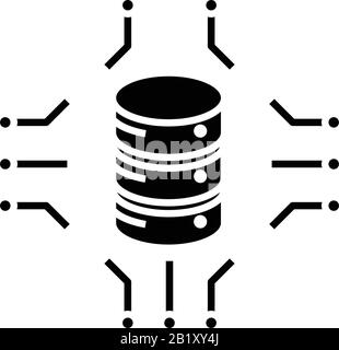 Data implementation black icon, concept illustration, vector flat symbol, glyph sign. Stock Vector