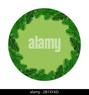Christmas Round Banner with Fir Branches. New Year Poster Isolated on White Background Stock Vector