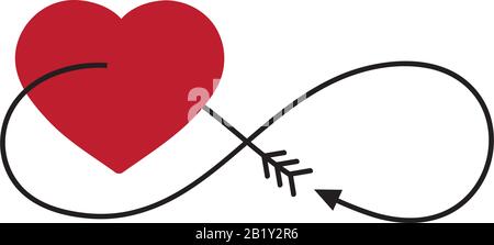 red heart and arrow stylized as infinity symbol, vector Stock Vector