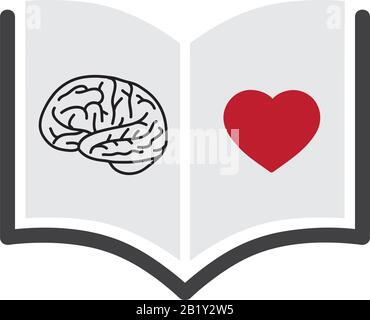 brain and heart inside open book, vector Stock Vector