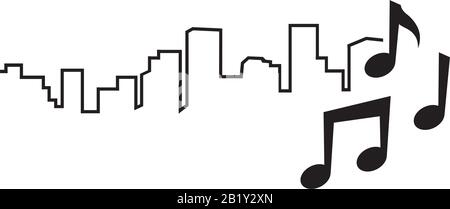 musical notes and city skyline Stock Vector