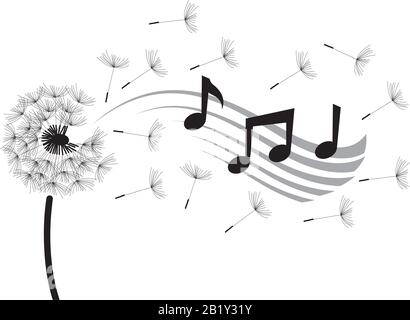 dandelion flower and green musical notes Stock Vector
