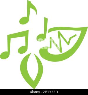 green musical notes and leaves Stock Vector