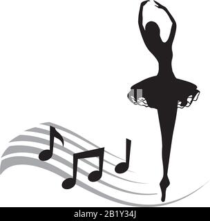 black ballerina and musical notes Stock Vector