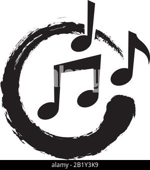 black musical notes inside zen symbol Stock Vector