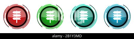 Signpost, information, post round glossy vector icons, set of buttons for webdesign, internet and mobile phone applications in four colors options iso Stock Vector
