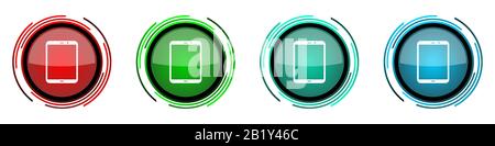 Tablet, mobile, phone, smartphone round glossy vector icons, set of buttons for webdesign, internet and mobile phone applications in four colors optio Stock Vector