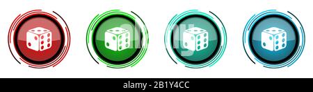 Dice, game, casino round glossy vector icons, set of buttons for webdesign, internet and mobile phone applications in four colors options isolated on Stock Vector